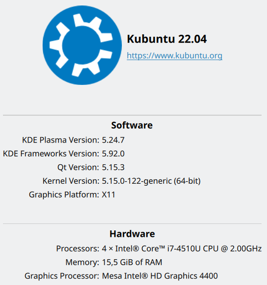 Kubuntu 22.04 About this system
